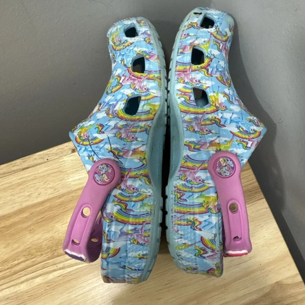 Lisa Frank Crocs Junior 2 Womens 5 Blue Pink Unicorn Rainbow Clog Water Friendly